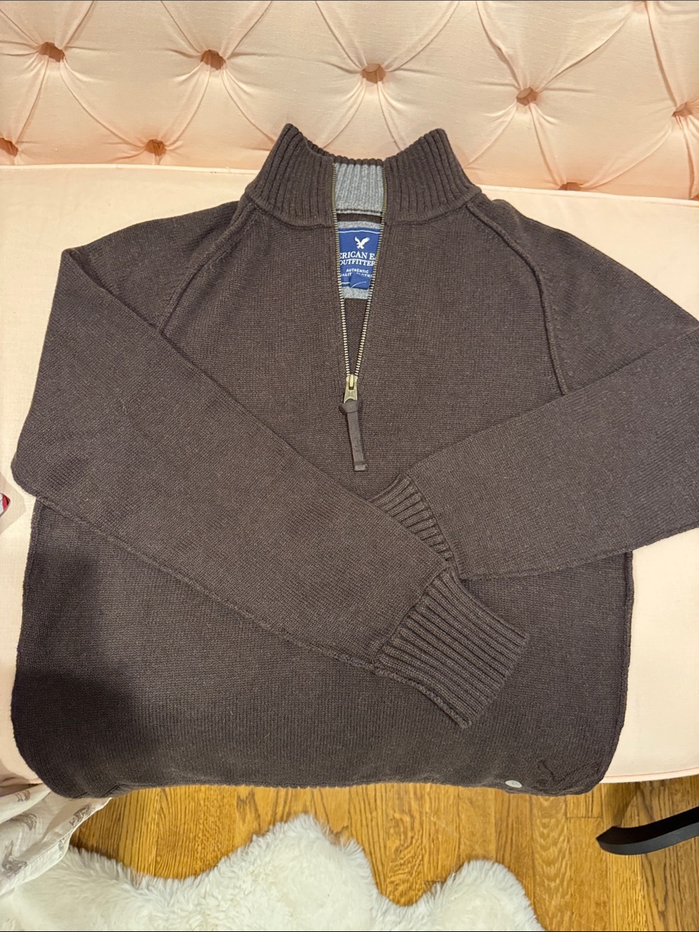 American Eagle Outfitters Quarter-Zip Sweater Cotton Sweater Brown